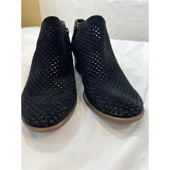 Lucky Brand Baley Black Suede Mesh Block Heel Side Zip Ankle Booties Boots  6.5 - Picture 3 of 14
